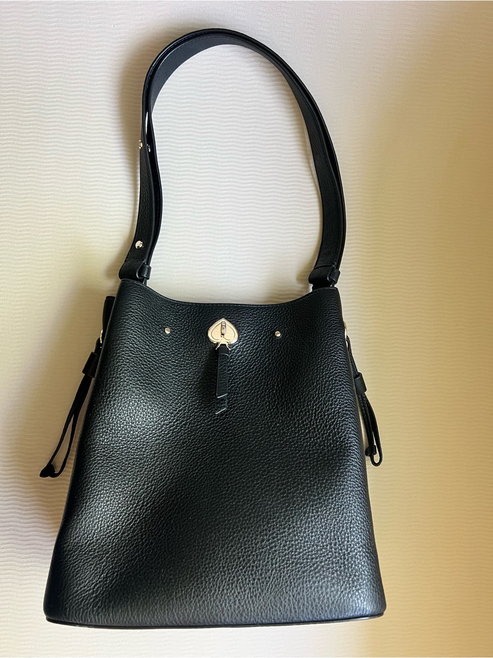 Kate Spade Marti Small Bucket Bag Black Pebbled Leather Shoulder Crossbody NWOT